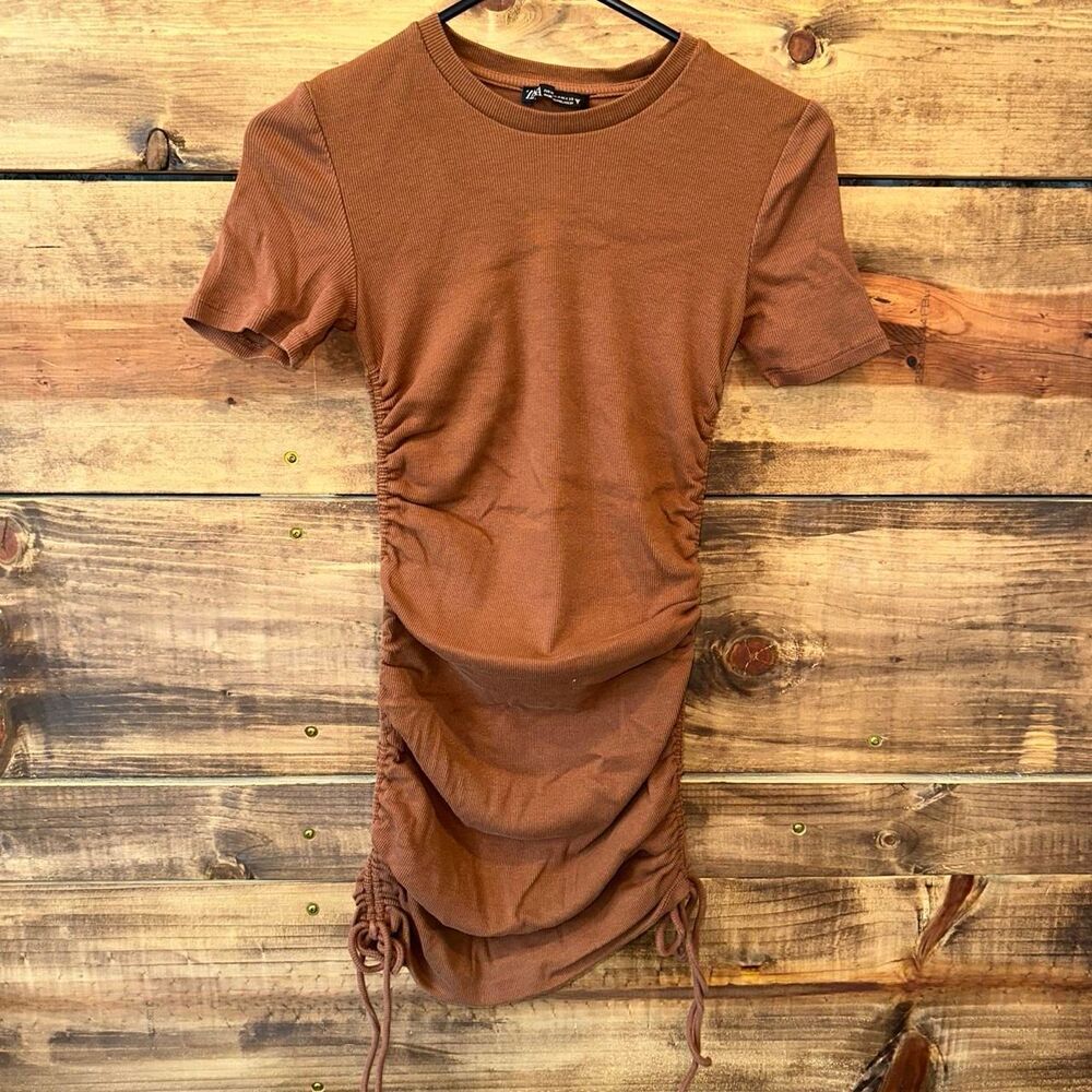 Zara Women's Brown and Orange Dress